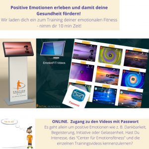 EmotionFIT by INITIAL-Akademie – Online-Training für positive Emotionen und emotionale Fitness. Videotraining mit Passwort-Zugang: Dankbarkeit, Begeisterung, Initiative, Gelassenheit und mehr. Gesundheit durch positive Emotionen fördern.